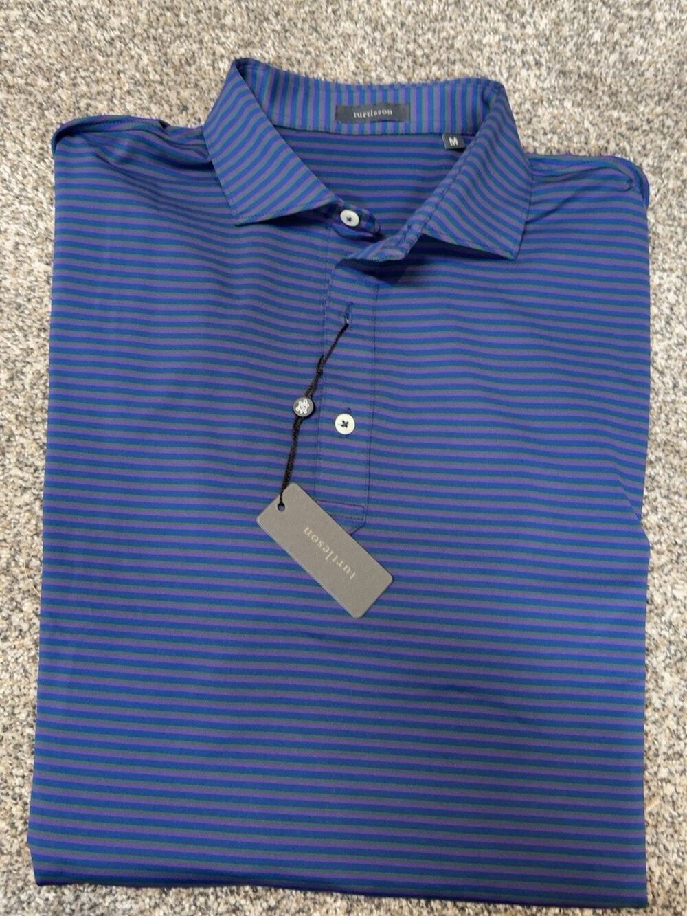 Turtleson Men’s Polo Shirt M Blue Purple Green Striped Golf NWT